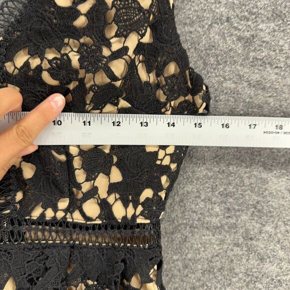 Alya Dress Women XS Black Floral Sheath Midi Crochet V-Neck Sleeveless Zipper - Picture 3 of 6